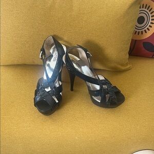 Michael Kors Black Patent Strappy High Heel Sandals
